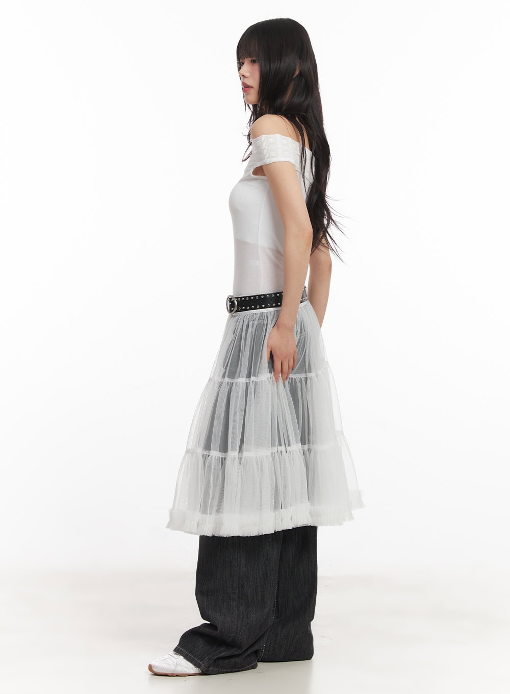 Mesh Tiered Midi Skirt CA523