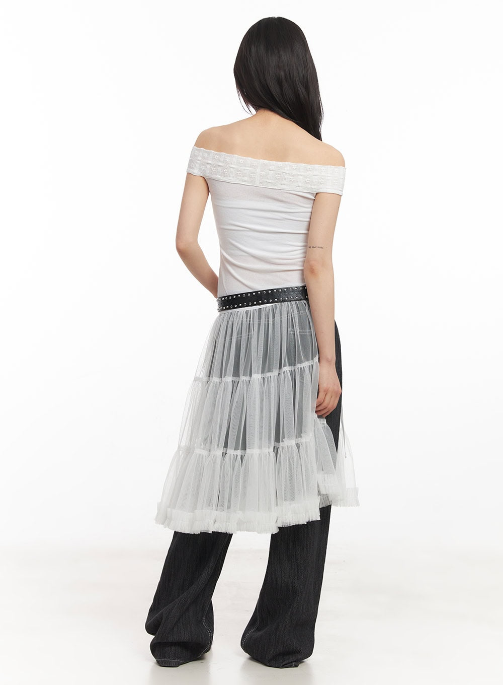 Mesh Tiered Midi Skirt CA523