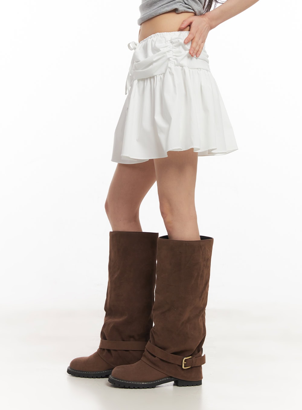 Pleated Mini Skort with Ribbon Shirring CA523