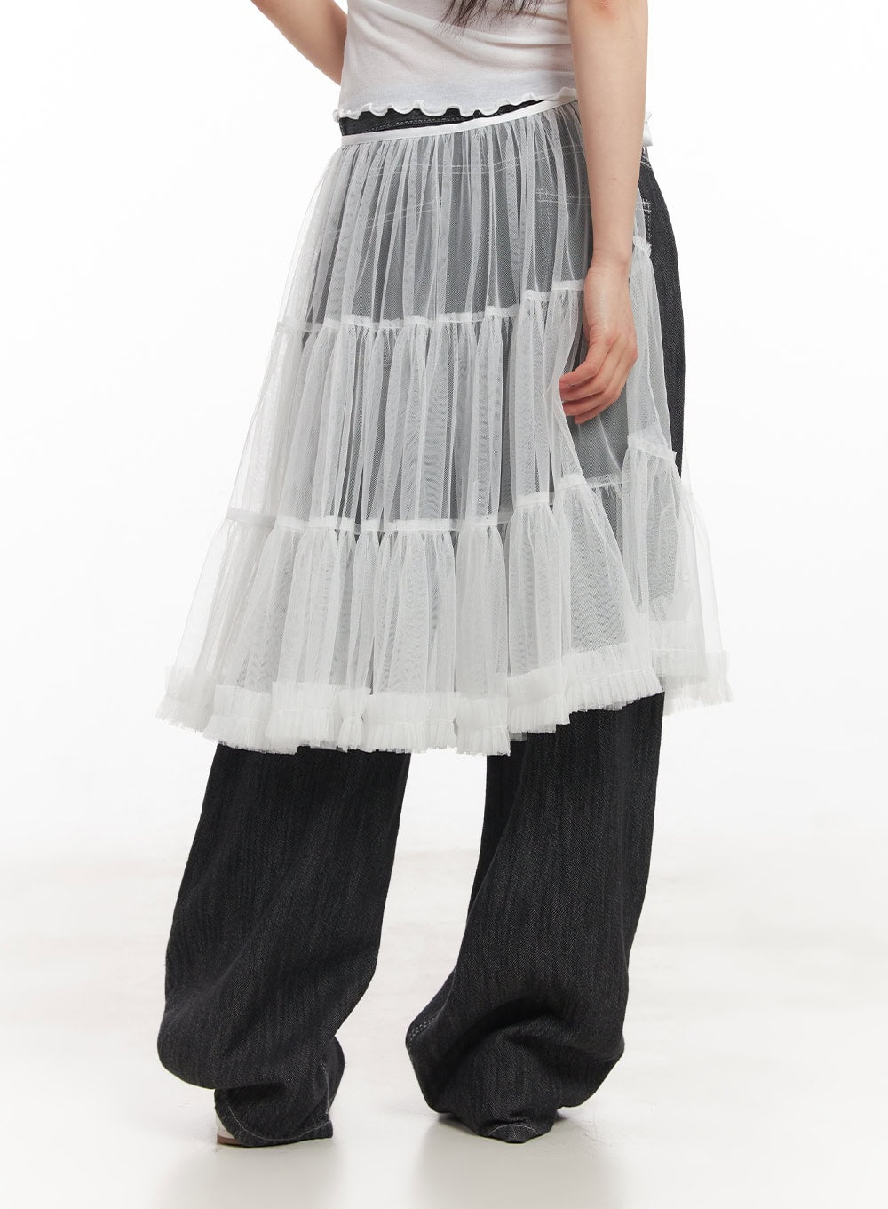 Mesh Tiered Midi Skirt CA523