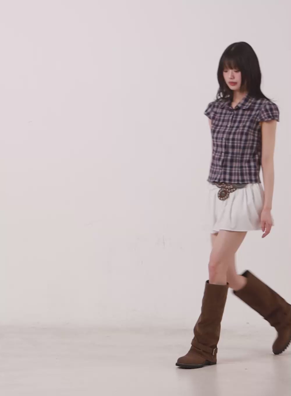 Pleated Mini Skort with Ribbon Shirring CA523